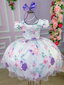 Vestido Bella Child Catarina Juvenil Off Flores Lilas - Leveza e Elegância para Meninas | Bebeloo Kids