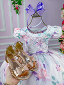 Vestido Bella Child Catarina Juvenil Off Flores Lilas - Leveza e Elegância para Meninas | Bebeloo Kids