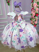 Vestido Bella Child Catarina Juvenil Off Flores Lilas - Leveza e Elegância para Meninas | Bebeloo Kids